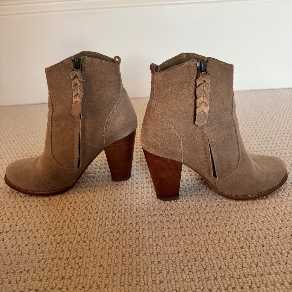 JOIE Dalton Tan Brown Suede Leather Stacked Block Heel Booties